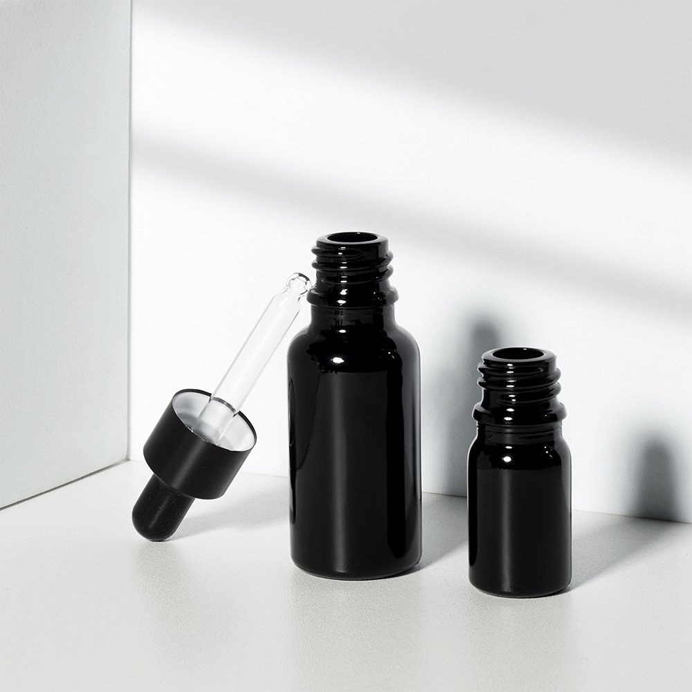 Luxury Custom Logo 1 oz 15ml 30ml 50ml 100ml Cosmetics Serum Oil Glossy Shiny Black Glass Dropper Bottles With Box