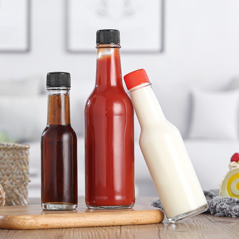 Empty 5oz Clear Salad Ketchup Glass Bottle With Black Cap