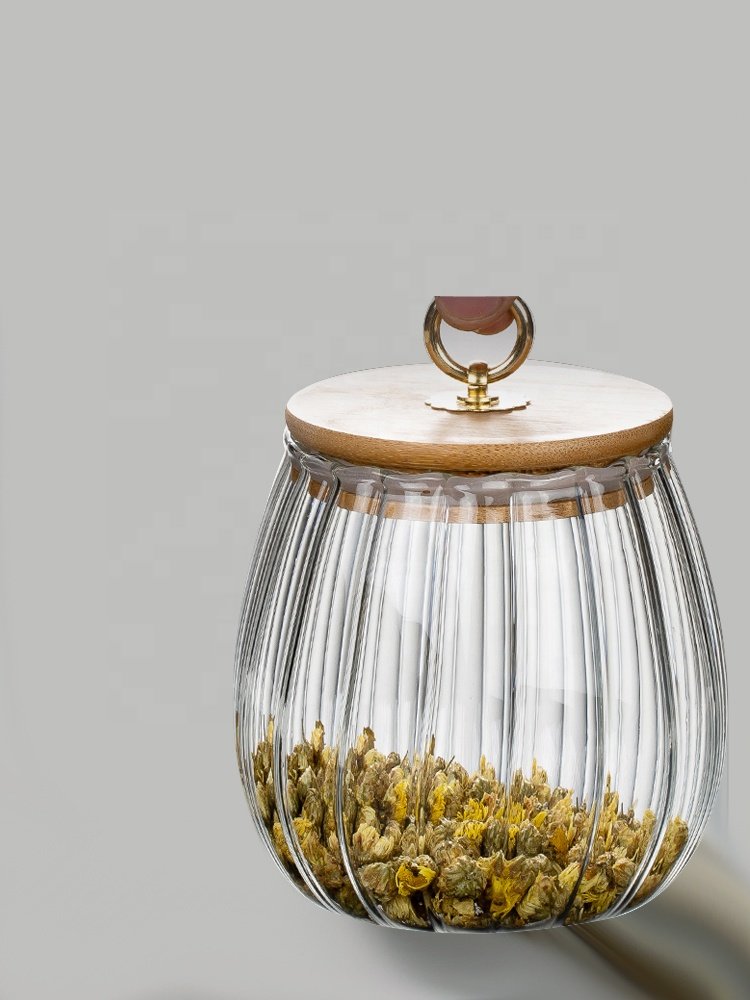 Petal glass tea pot thickened pot bamboo lid sealed storage jar 680ml 780ml