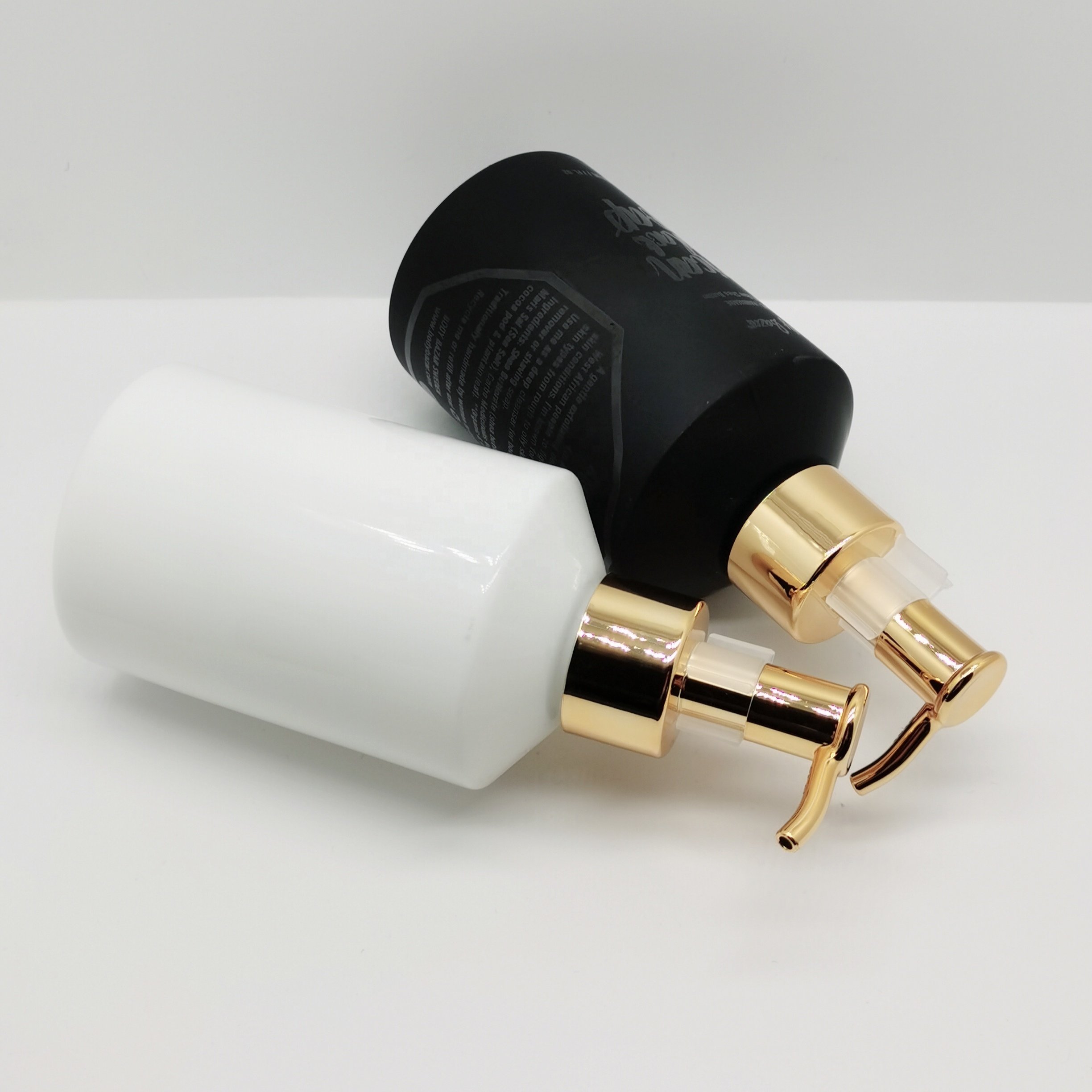 Cosmetic glass bottle packaging 200ml opal white and matte black slant shoulder glass oil bottle with gold lotion pump