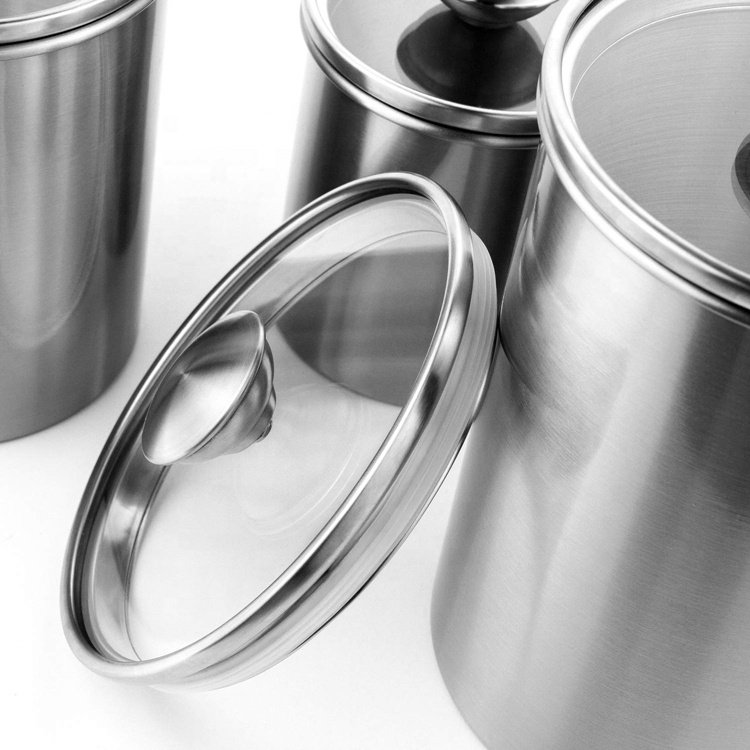 Stainless Steel Kitchen Storage Canister Jar Hot Selling Metal with Glass Cover Food Storage Bottles
