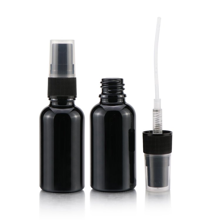 Serum pump bottle 5 10 15 20 30 50 60 100 ml empty essential oil dark violet cosmetic glass bottles with dropper and pump
