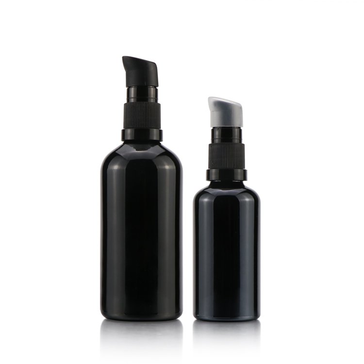 Serum pump bottle 5 10 15 20 30 50 60 100 ml empty essential oil dark violet cosmetic glass bottles with dropper and pump