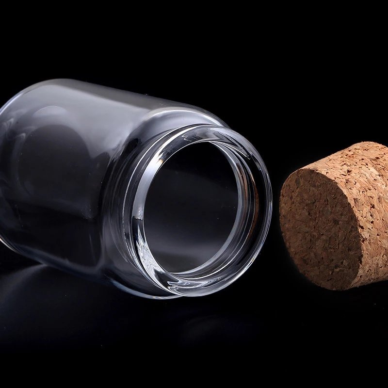 Wholesale 20ml 30ml 50ml 100ml round Clear glass wishing bottle with cork lid