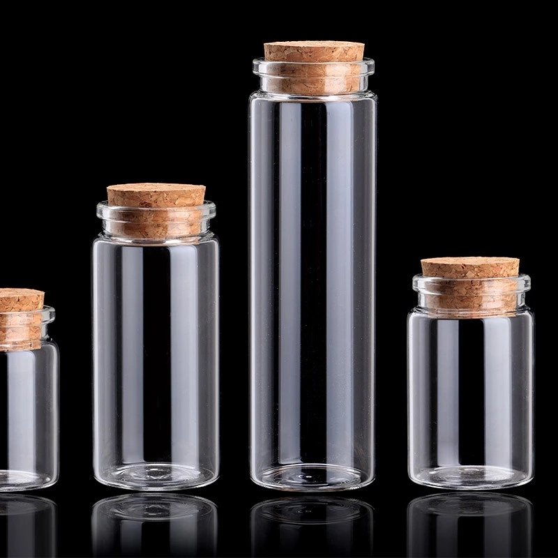 Wholesale 20ml 30ml 50ml 100ml round Clear glass wishing bottle with cork lid