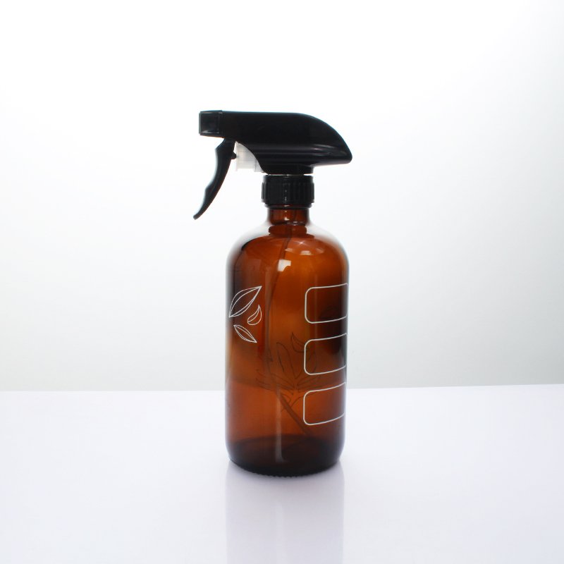 500ml 16oz Matte Black Amber Clear Boston Round Glass Spray Bottle with Trigger Sprayer