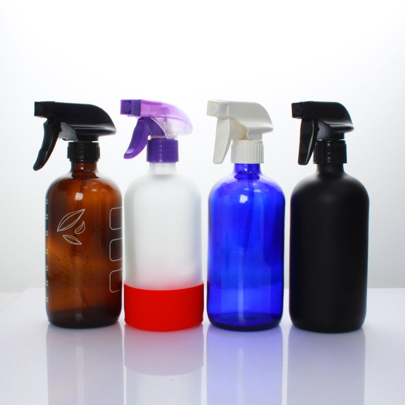 500ml 16oz Matte Black Amber Clear Boston Round Glass Spray Bottle with Trigger Sprayer