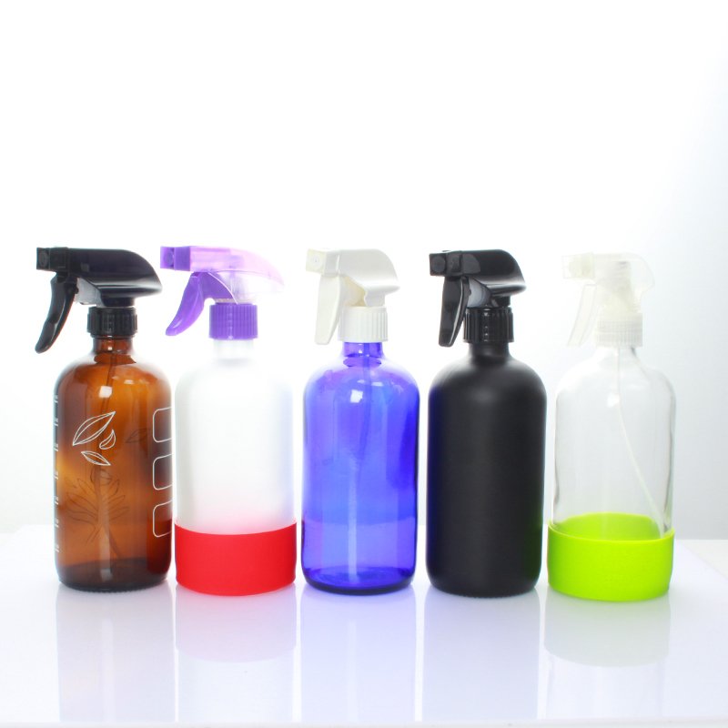 500ml 16oz Matte Black Amber Clear Boston Round Glass Spray Bottle with Trigger Sprayer