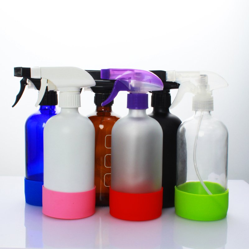 500ml 16oz Matte Black Amber Clear Boston Round Glass Spray Bottle with Trigger Sprayer