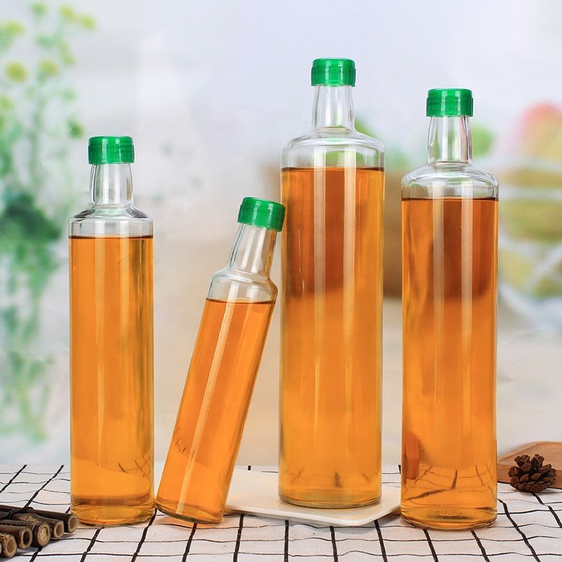 Bulk 100ml 250ml 500ml 750ml 1L Round Clear Marasca Packaging Cooking Oil Bottle With Lid Empty Glass Bottle For Olive Oil
