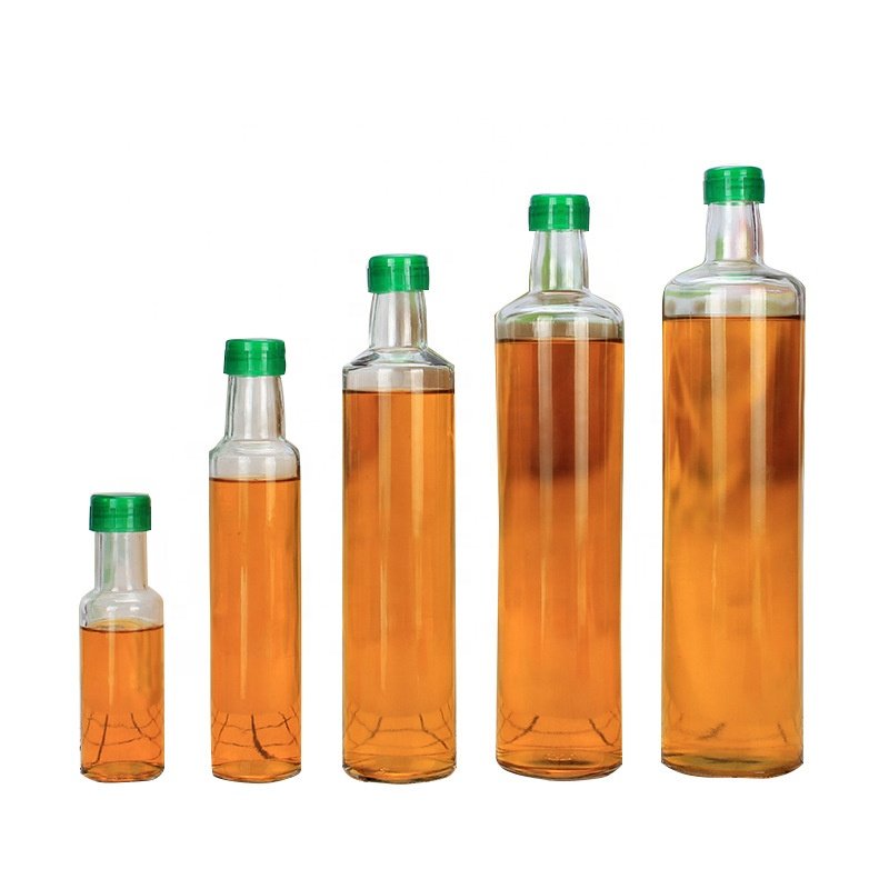 Bulk 100ml 250ml 500ml 750ml 1L Round Clear Marasca Packaging Cooking Oil Bottle With Lid Empty Glass Bottle For Olive Oil