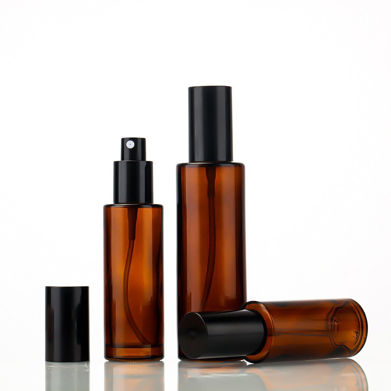 Wholesale Amber Glass Pump Bottles Refillable Spray Bottle for Serum Essential Oil Perfume Lotion 30ml 50ml 80ml 100ml