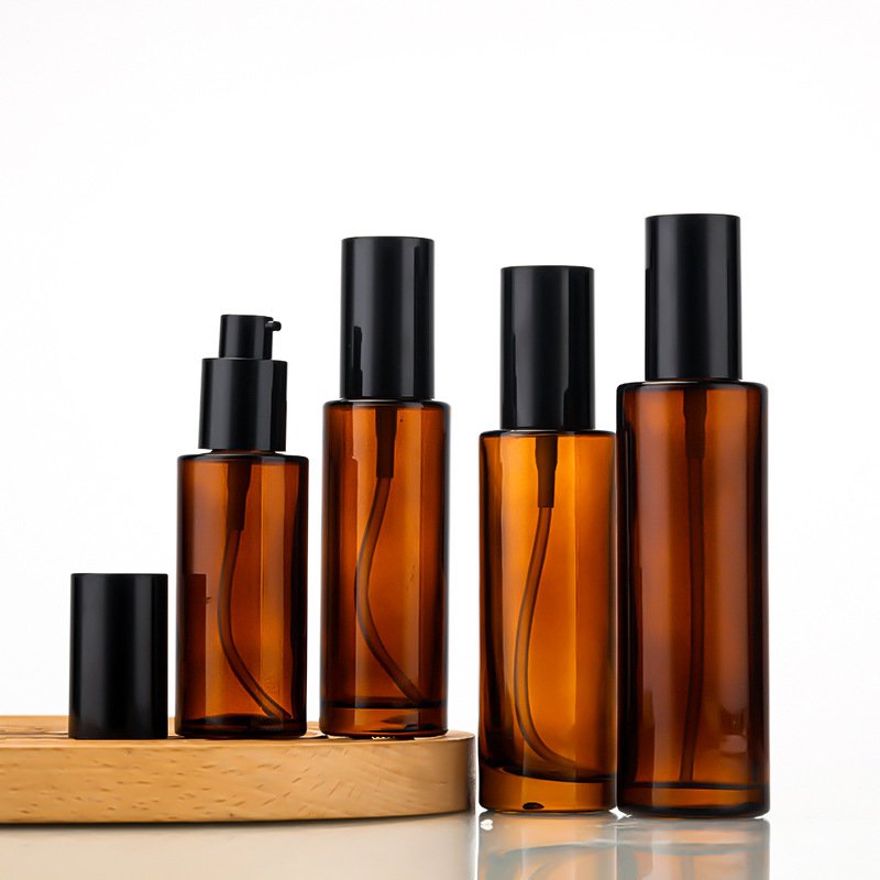 Wholesale Amber Glass Pump Bottles Refillable Spray Bottle for Serum Essential Oil Perfume Lotion 30ml 50ml 80ml 100ml
