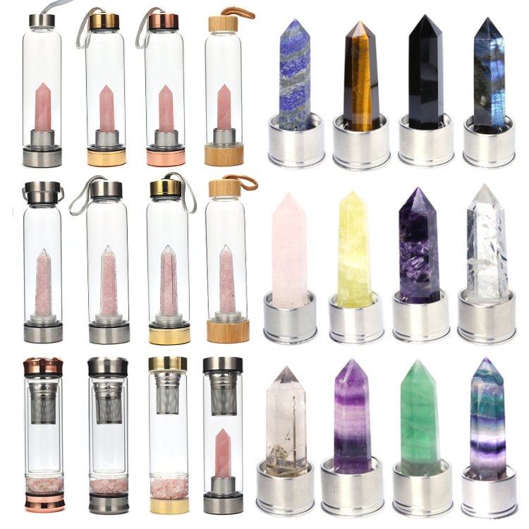 2024 Top Quality Healing Energy Crystal Glass Rose Gold Water Bottle Crystal Infused Elixir Water Bottle