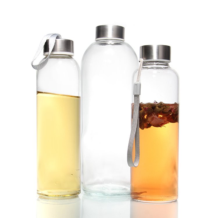 Anti-Leak Wholesale Drinks Glass Borosilicate Frosted Glass Water Bottle With Stainless Steel Lid