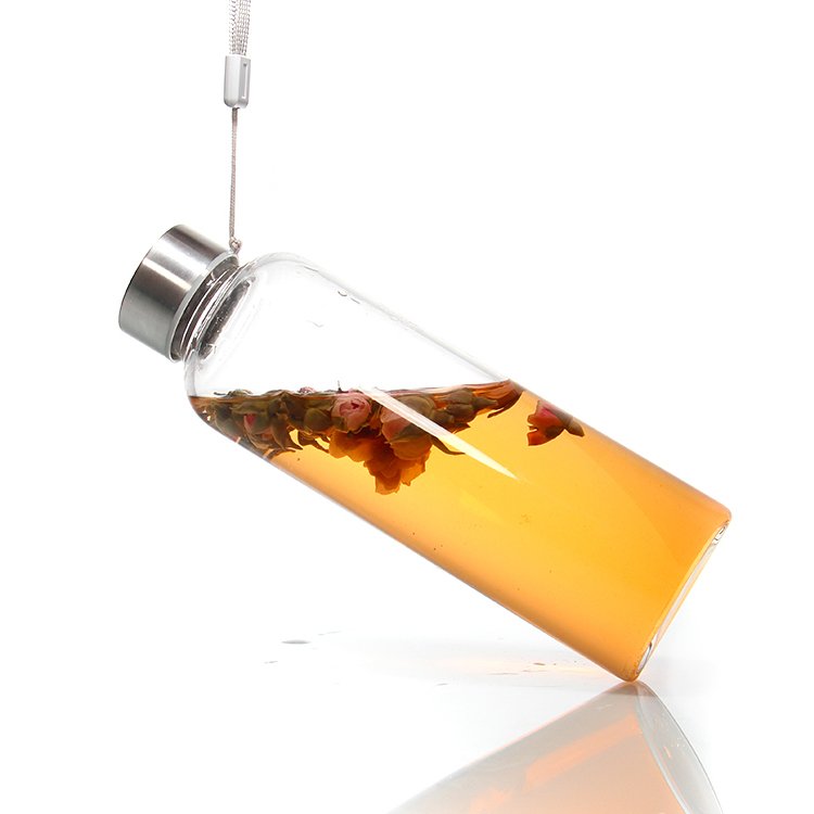 Anti-Leak Wholesale Drinks Glass Borosilicate Frosted Glass Water Bottle With Stainless Steel Lid