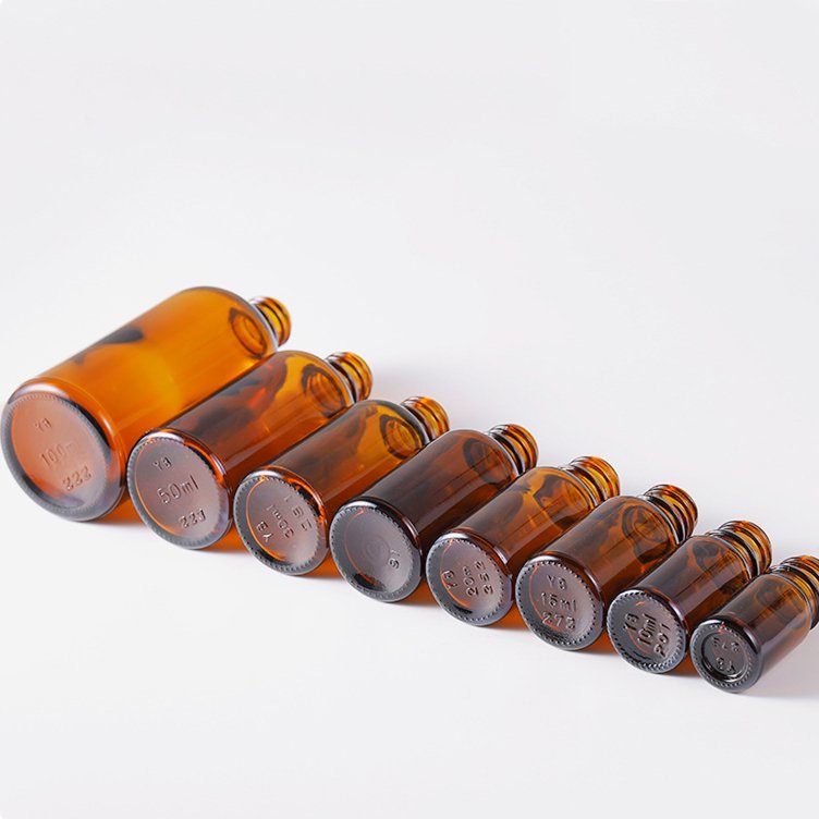 hot round 5ml 10ml 30ml 50ml 100ml Printed logo Amber essential oil glass dropper bottle