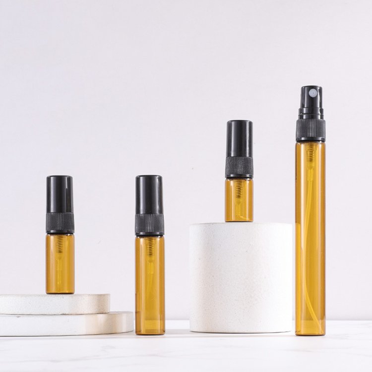 2ml 3ml 5ml 10ml amber glass atomiser bottle with gold spray top