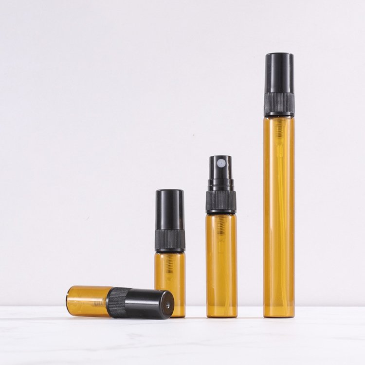 2ml 3ml 5ml 10ml amber glass atomiser bottle with gold spray top