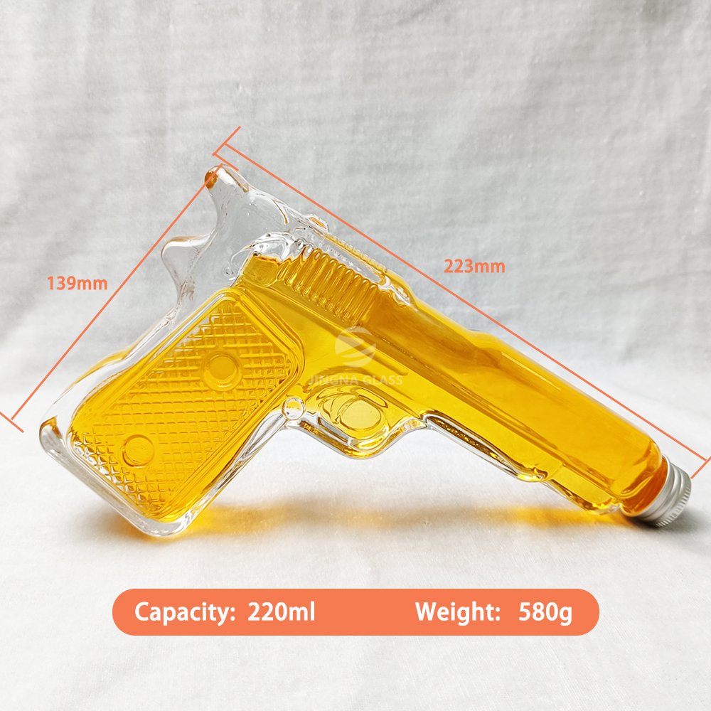 220ml Special Gun Shape Glass Bottle with Screw Cap Gun Bottle