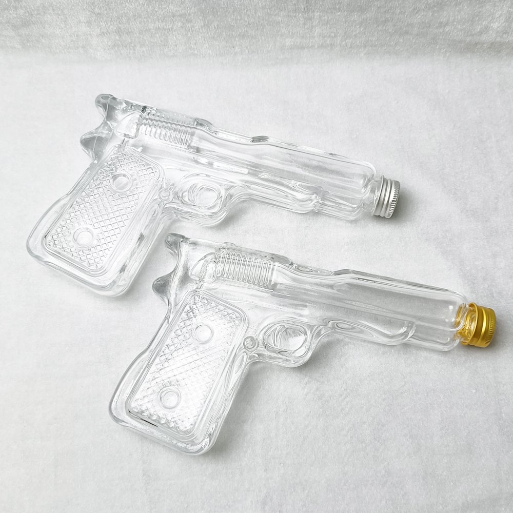 220ml Special Gun Shape Glass Bottle with Screw Cap Gun Bottle