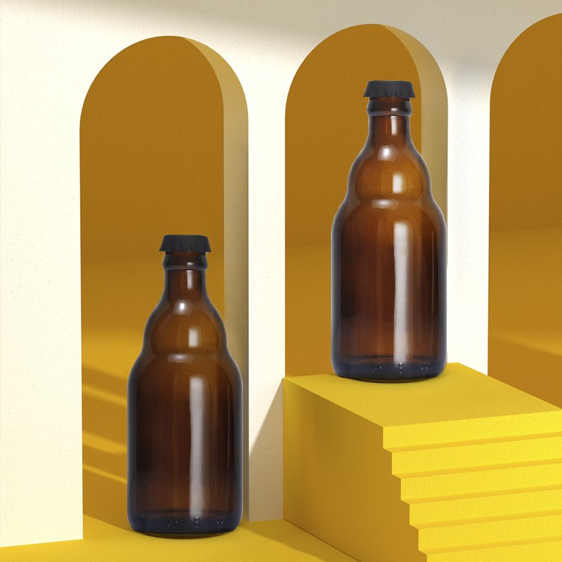 Wholesale 230ml round amber beer glass bottle with crown lid
