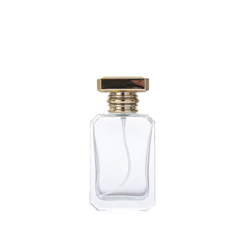 Hot sale elegant unique transparent square Perfume bottle 50ml luxury glass empty fragrance bottle