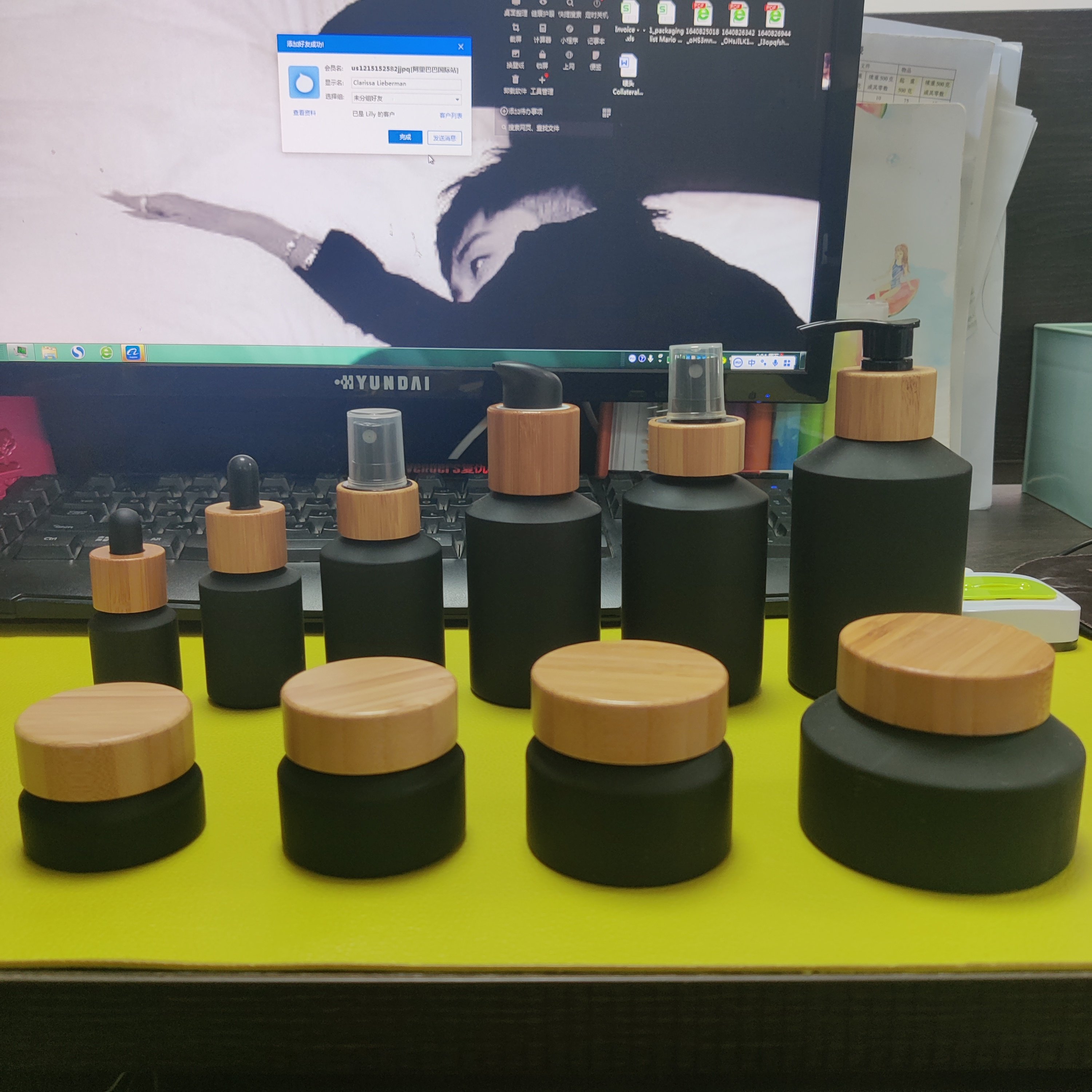Cosmetic packaging 15ml-100g matte black slant shoulder glass bottle with gold lid/pump/dropper lotion bottle cream jar sets