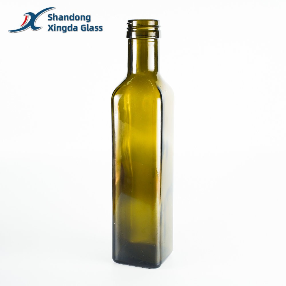 Xingda Custom Round Dark Green Glass Essential Oil Bottle Vinegar Bottle Olive Oil Glass Bottle Factory