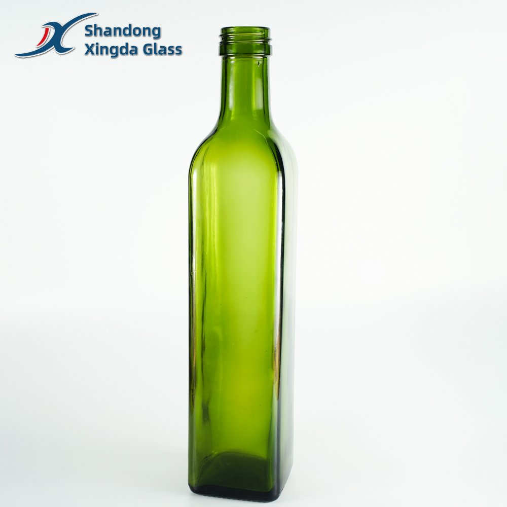 Xingda Custom Round Dark Green Glass Essential Oil Bottle Vinegar Bottle Olive Oil Glass Bottle Factory