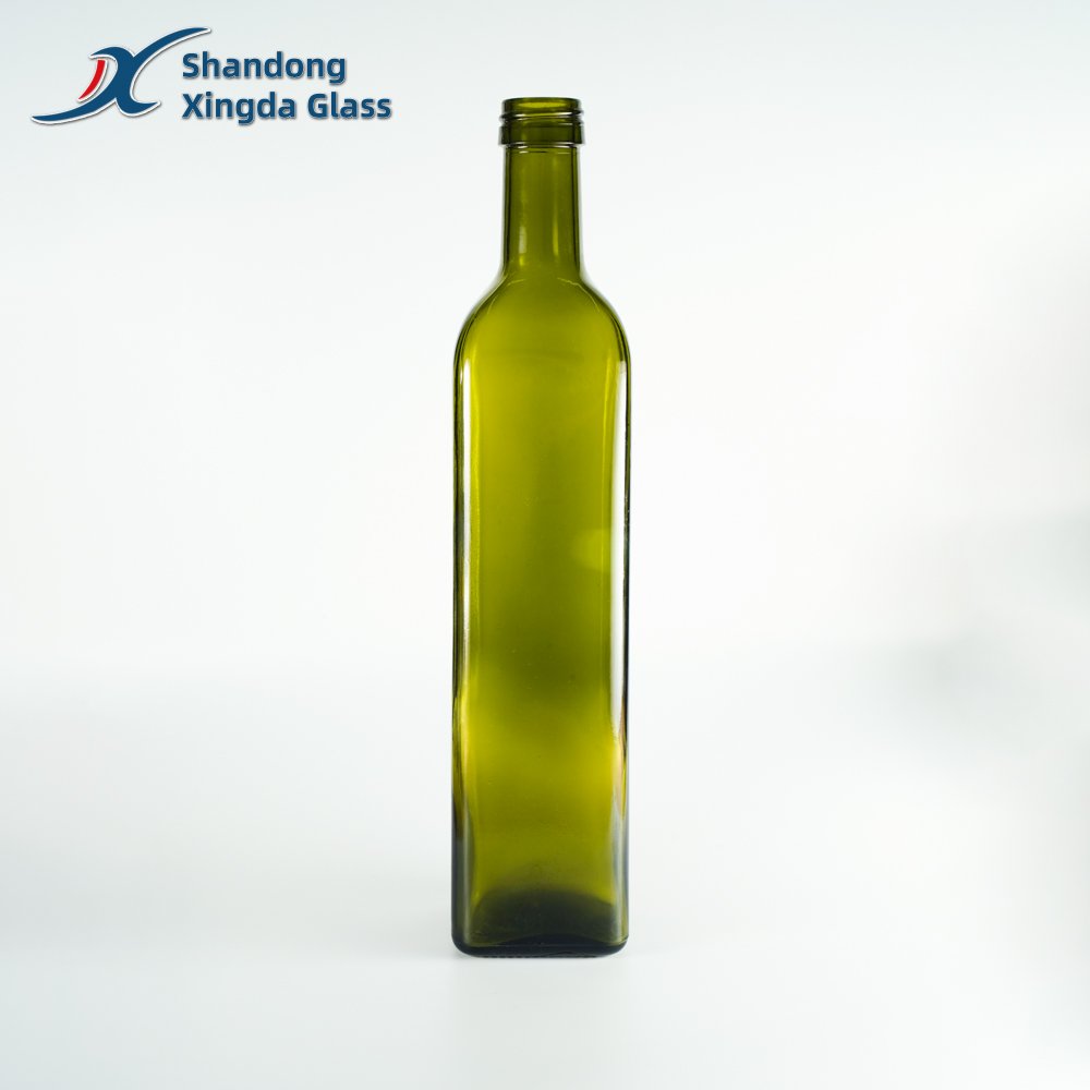 Xingda Custom Round Dark Green Glass Essential Oil Bottle Vinegar Bottle Olive Oil Glass Bottle Factory