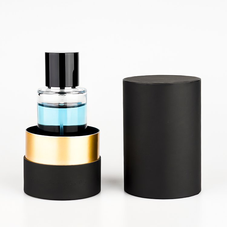 Wholesale clear cylinder 50 ml 100 ml empty perfume spray glass bottle with customized magnetic cap