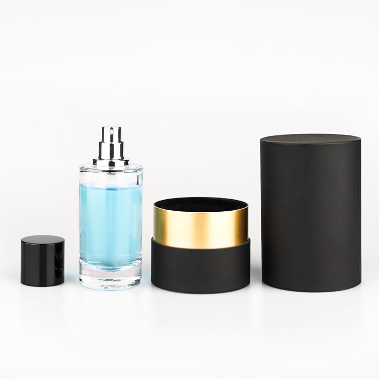 Wholesale clear cylinder 50 ml 100 ml empty perfume spray glass bottle with customized magnetic cap