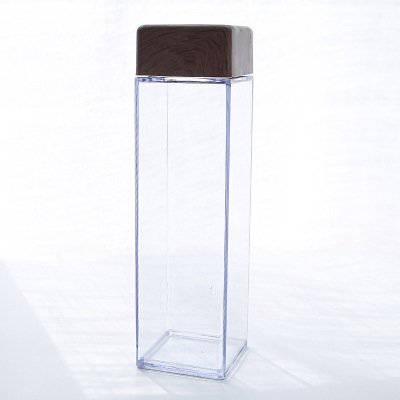 Amazon hot selling 480ML promotion gift custom logo square clear drinking plastic water bottle with wooden lid