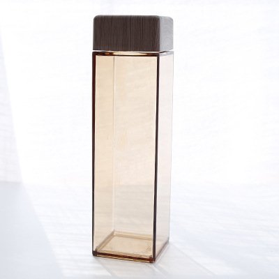 Amazon hot selling 480ML promotion gift custom logo square clear drinking plastic water bottle with wooden lid