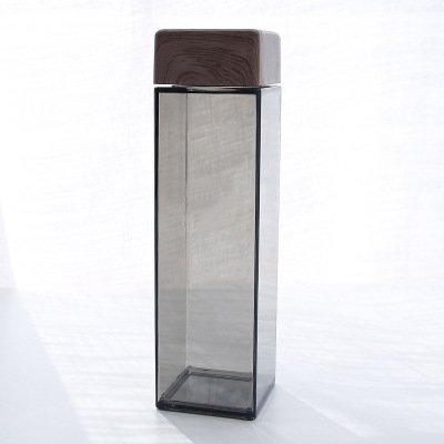 Amazon hot selling 480ML promotion gift custom logo square clear drinking plastic water bottle with wooden lid