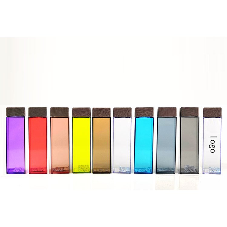 Amazon hot selling 480ML promotion gift custom logo square clear drinking plastic water bottle with wooden lid