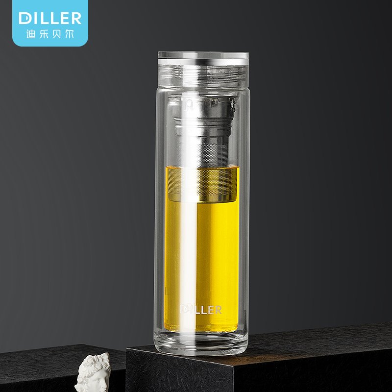 Premium Custom Logo Borosilicate Glass Water Bottle with Tea Infuser Business Water Flask Sturdy Glass Water Bottle
