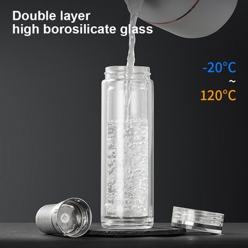 Premium Custom Logo Borosilicate Glass Water Bottle with Tea Infuser Business Water Flask Sturdy Glass Water Bottle