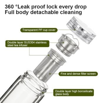 Premium Custom Logo Borosilicate Glass Water Bottle with Tea Infuser Business Water Flask Sturdy Glass Water Bottle