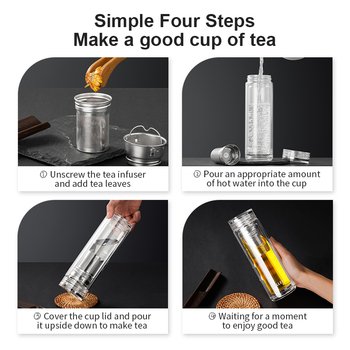 Premium Custom Logo Borosilicate Glass Water Bottle with Tea Infuser Business Water Flask Sturdy Glass Water Bottle