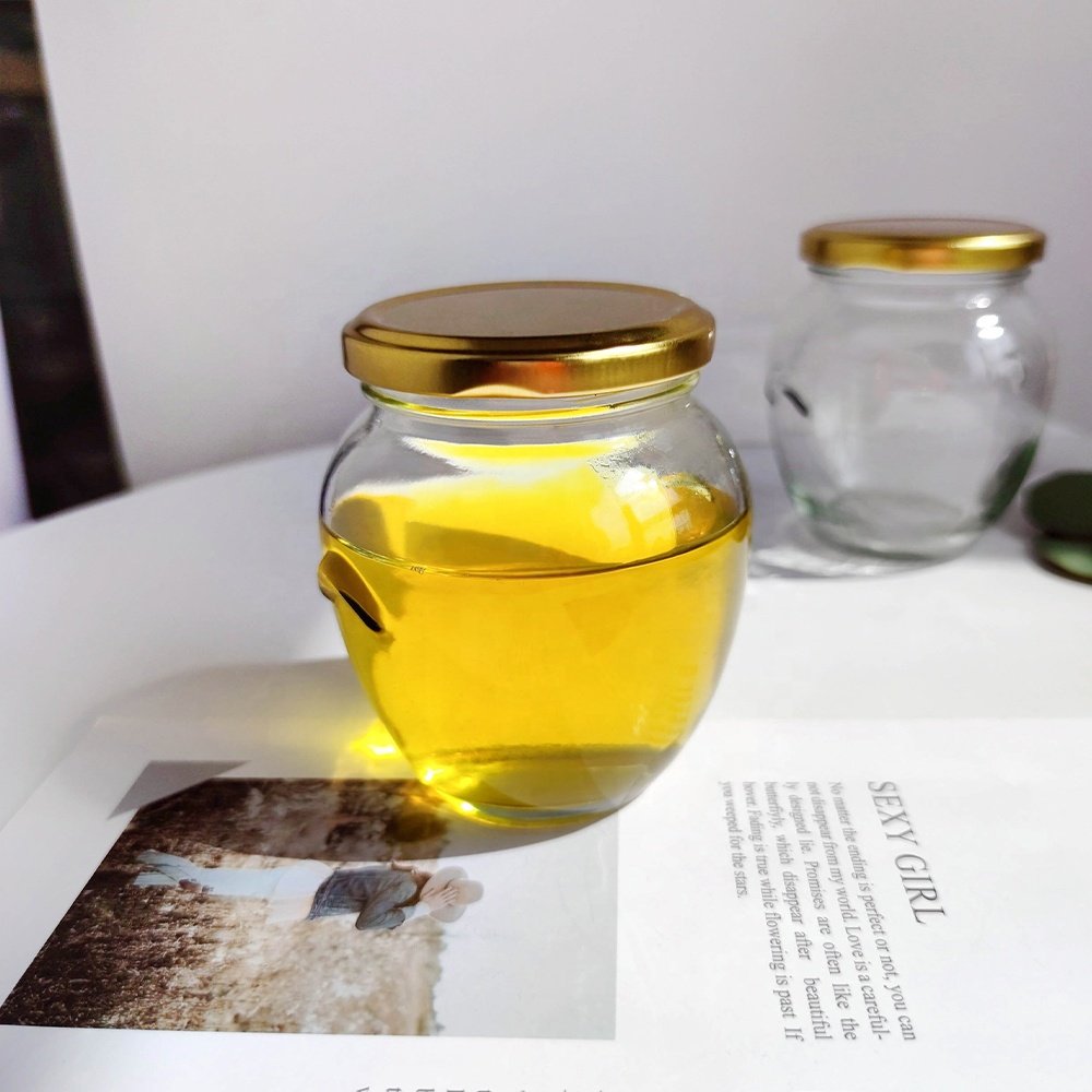 Wholesale Cheap Price Unique Shape 380ml 12oz Honey Jar Jam Chili Sauce Glass Bottle With Metal Lid