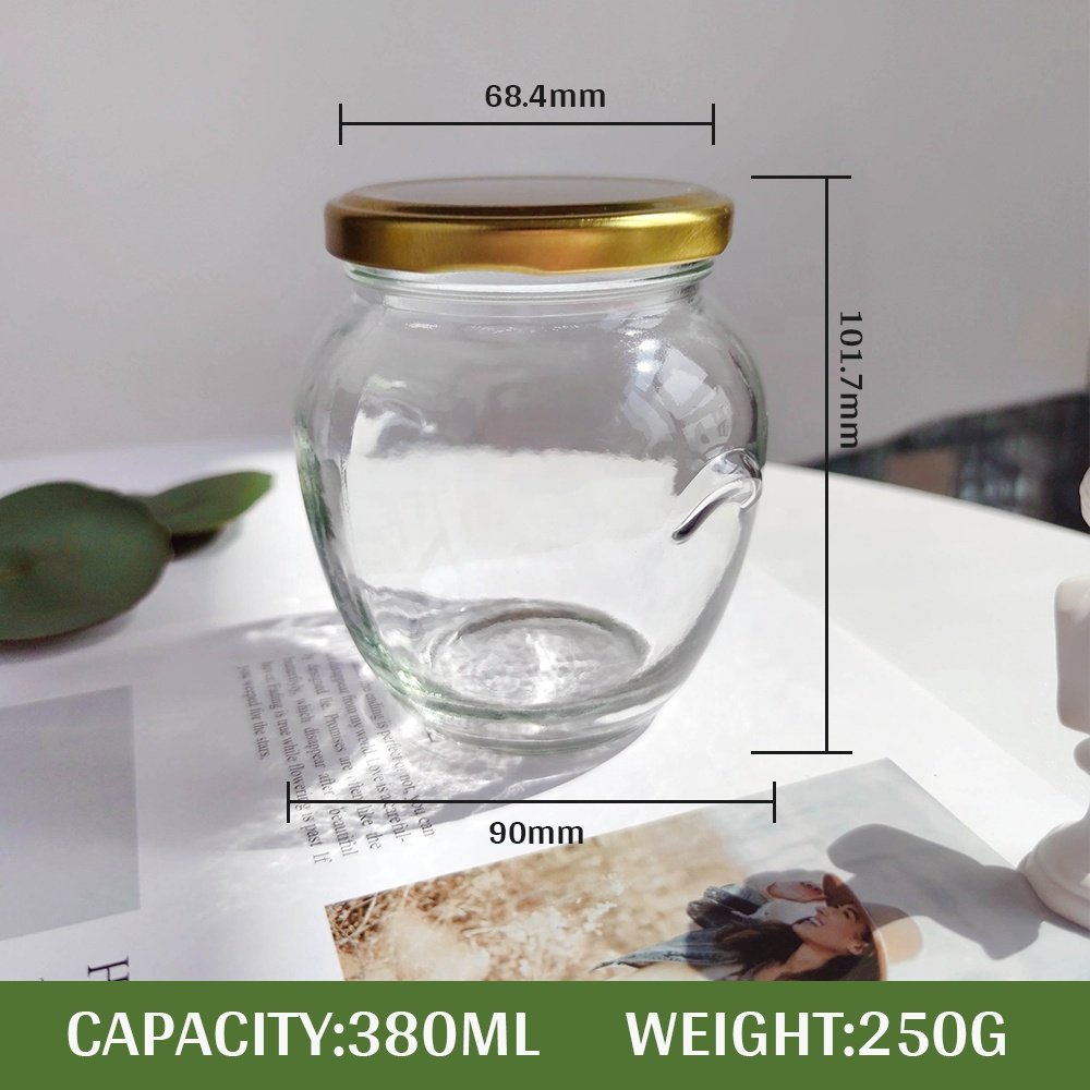 Wholesale Cheap Price Unique Shape 380ml 12oz Honey Jar Jam Chili Sauce Glass Bottle With Metal Lid