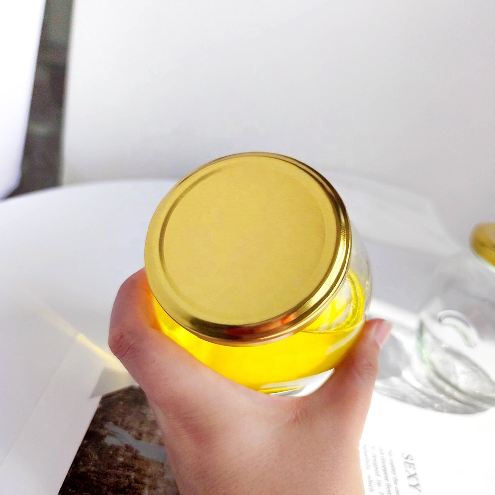Wholesale Cheap Price Unique Shape 380ml 12oz Honey Jar Jam Chili Sauce Glass Bottle With Metal Lid