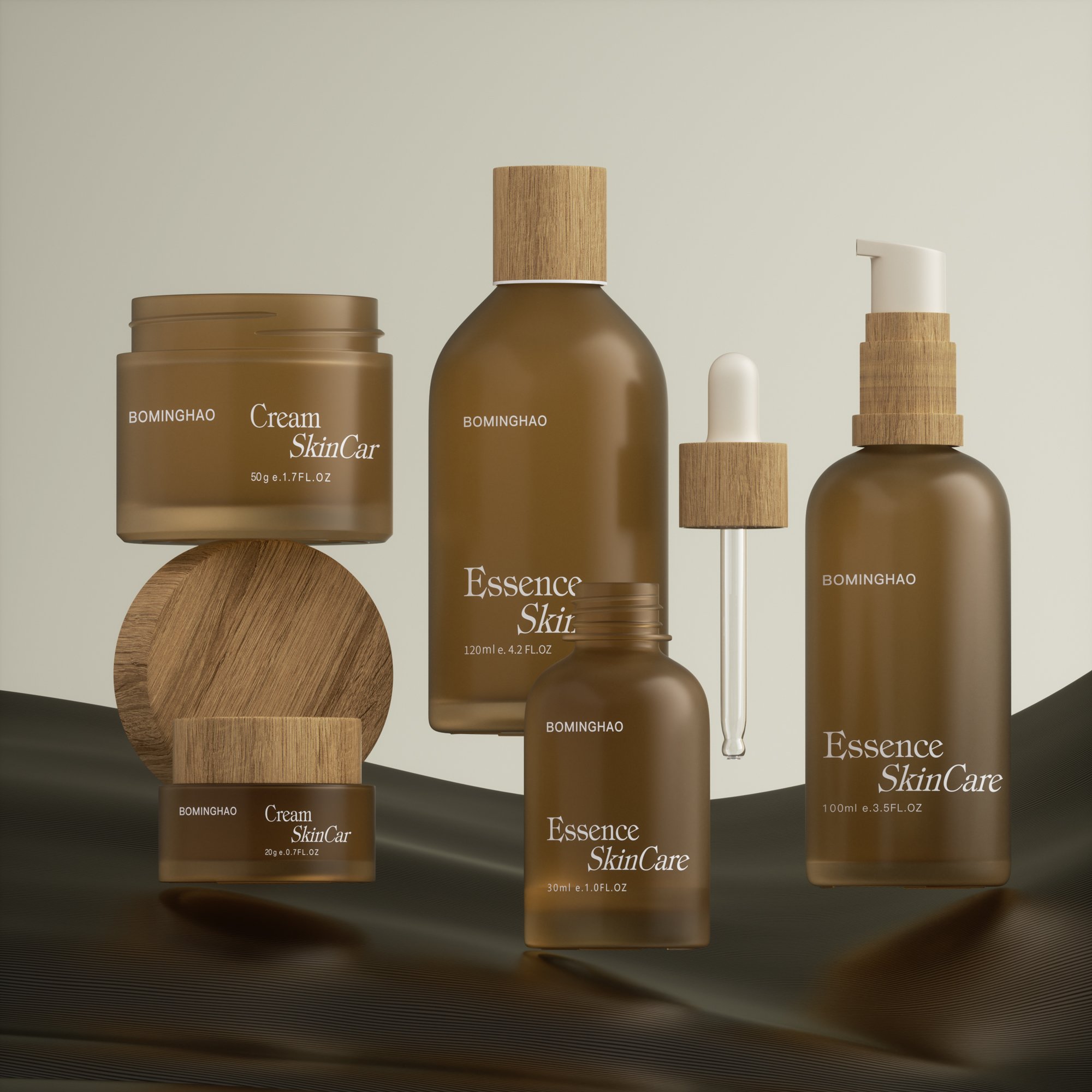 Good quality brown gradient round shape cosmetic airless bottle unique 30ml Cosmetic Packaging Glass bottle