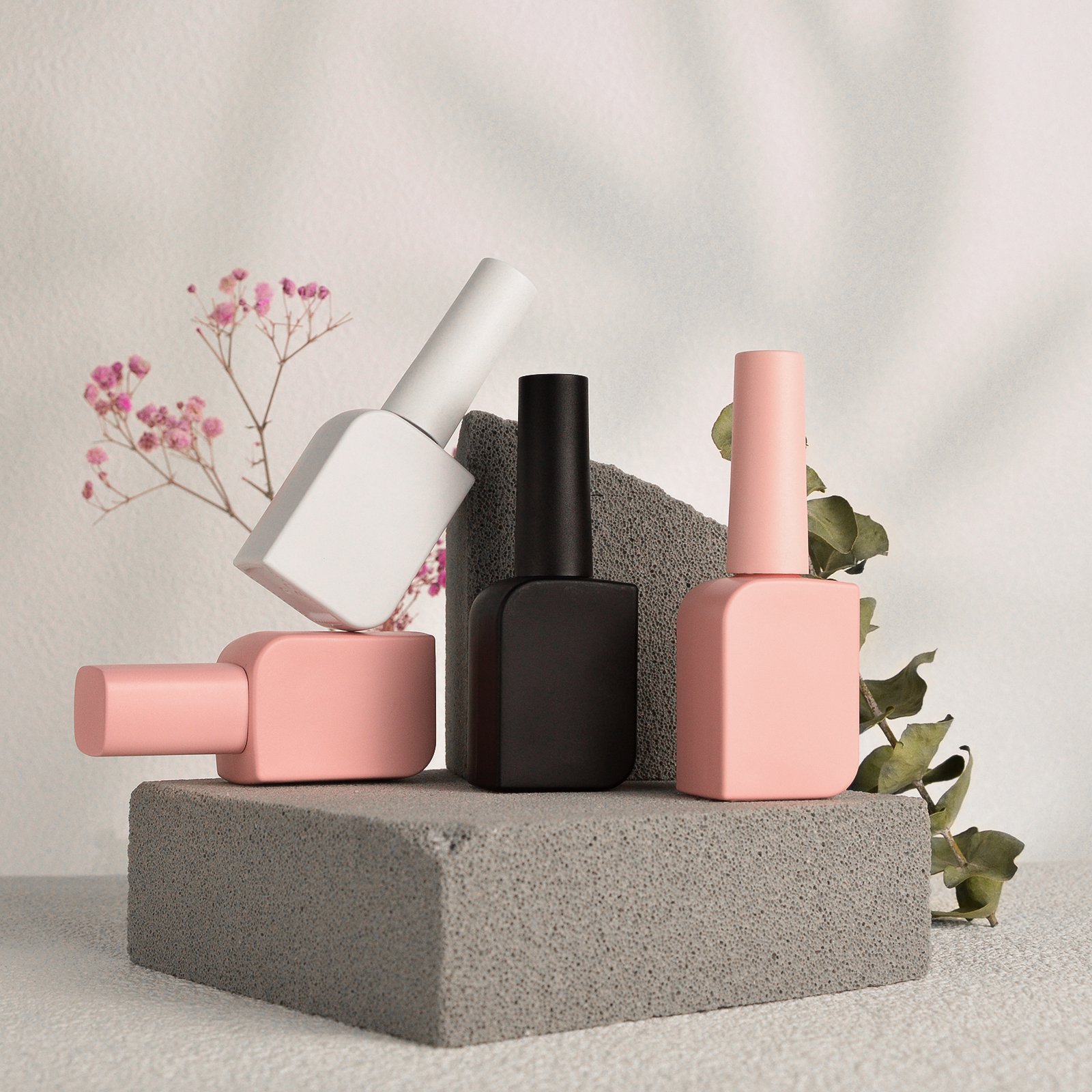 Manufacture OEM New Mould 15ml Empty Glass Bottle For Uv Gel Nail Polish Custom Color Pink Black White Gel Polish Bottle