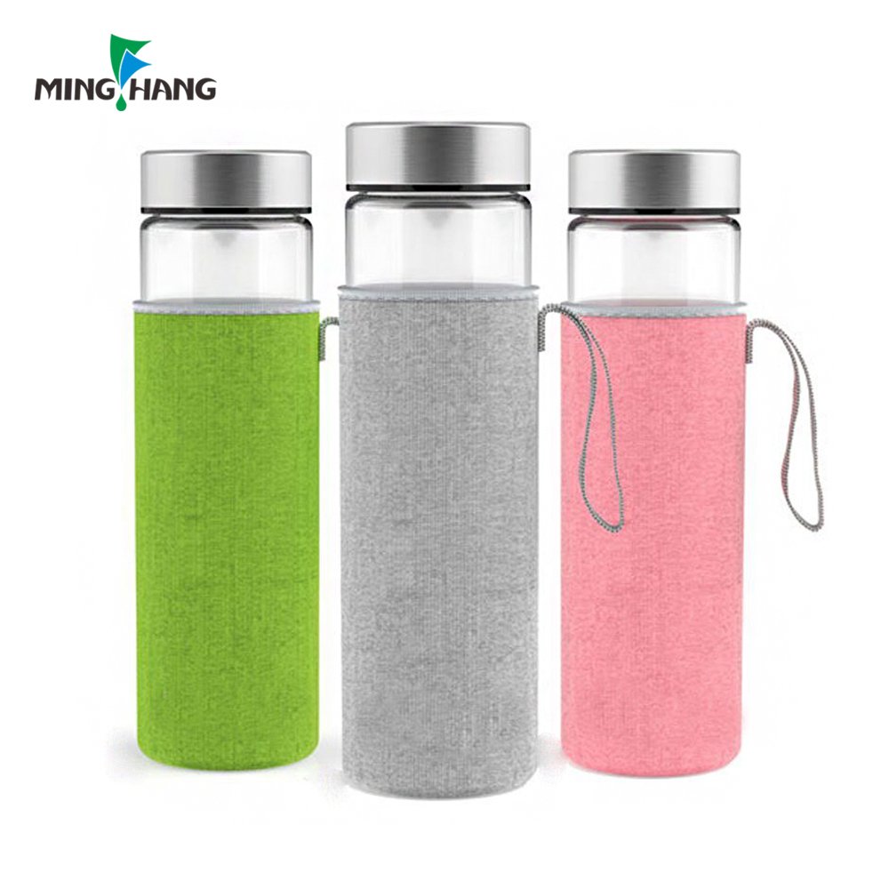 New Custom Clear Wide Mouth Thick Heavy Bottom Borosilicate Glass Sport Drinking Glass Water Bottle