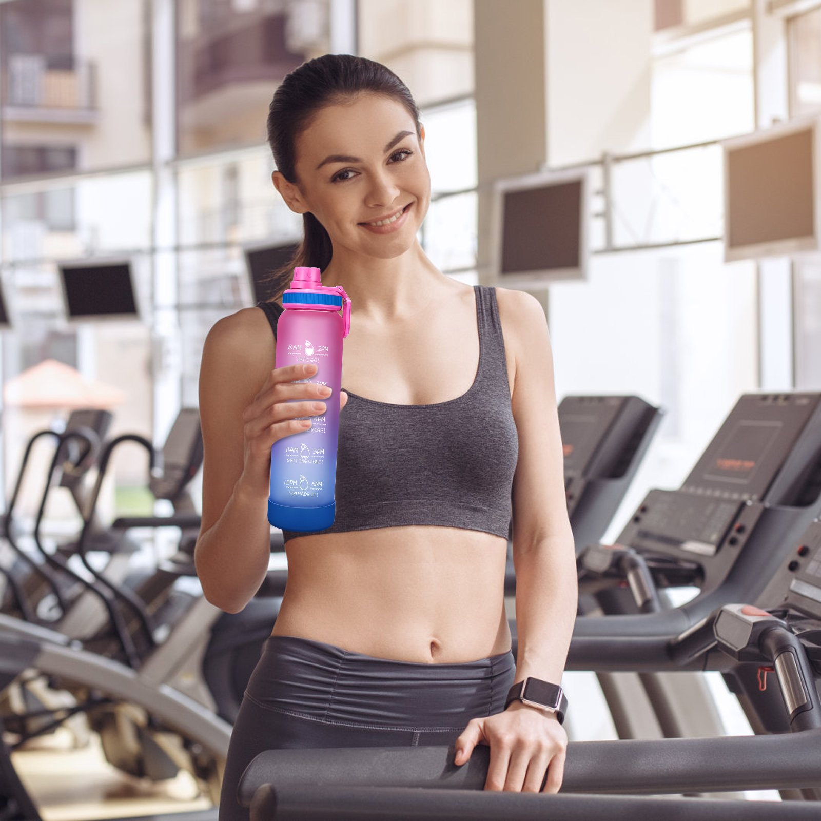 Wholesale Borosilicate Minimalist Drinkware Glass Water Bottle 32oz Time Marker Container Water Colorful Water Glass Bottle