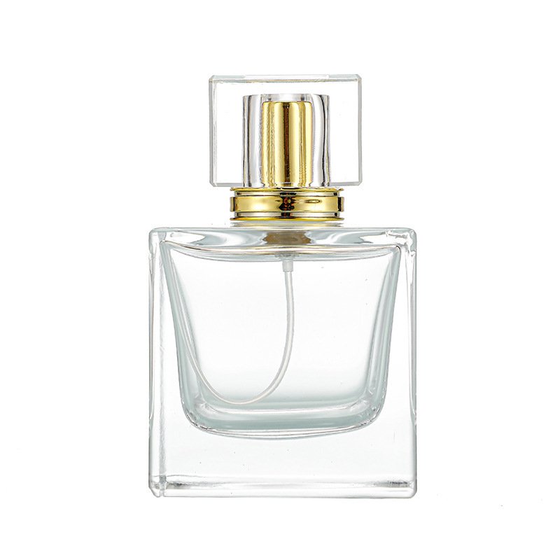 30ml 50ml 100ml Fine Atomizer Crystal Perfume Square Glass Bottles with Stylish Lids Hot Stamping Surface Handling