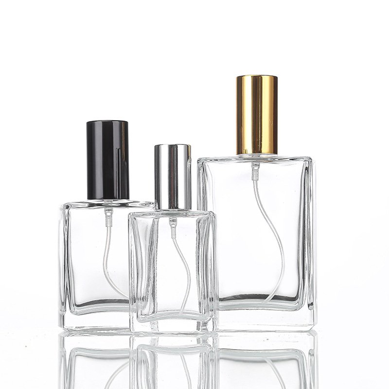 New empty perfume glass bottle square shape 30ml 50ml 100ml customizable portable parfum bottle design